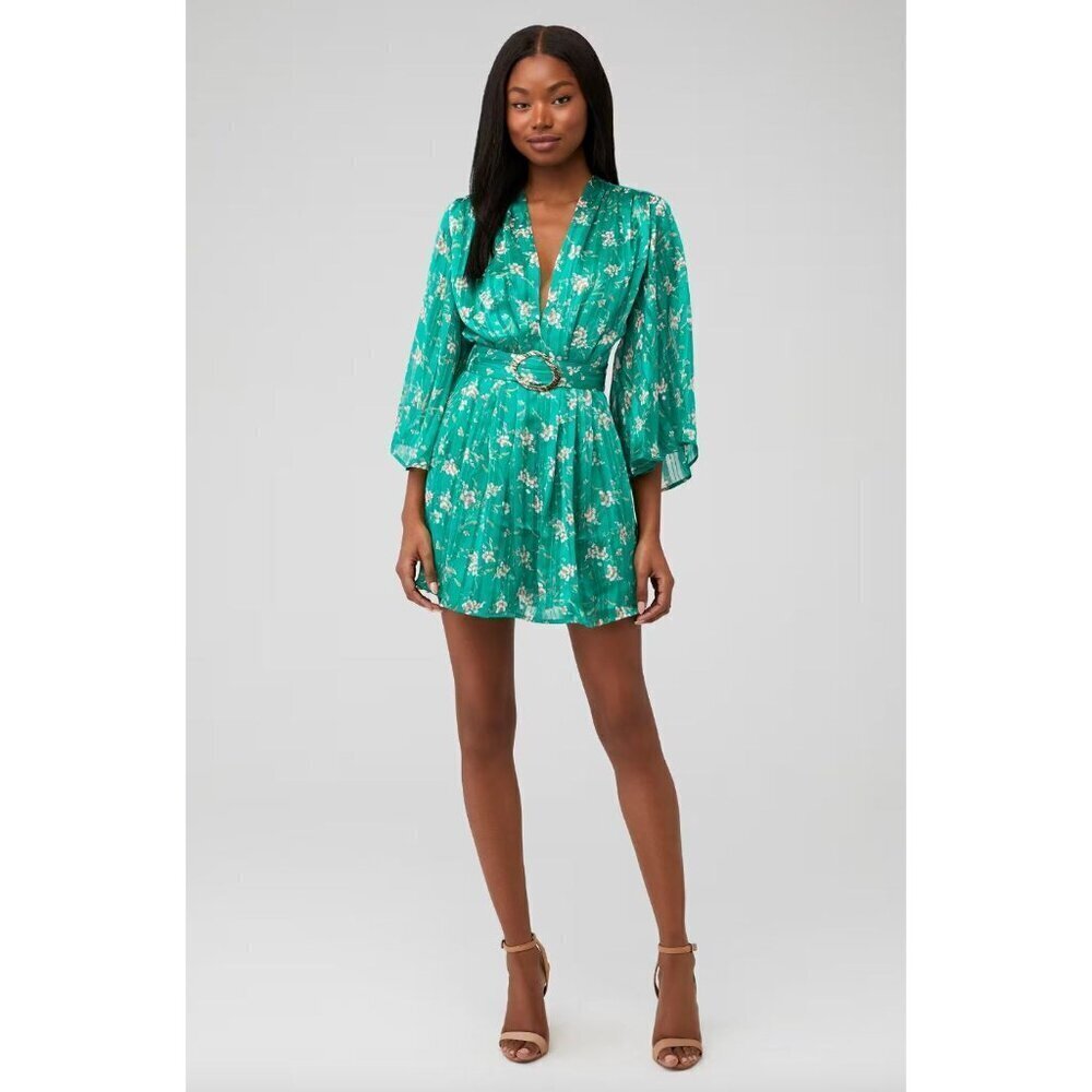 Sabina Musayev Adeline Chiffon Floral Mini Dress Green Floral Womens Size Small